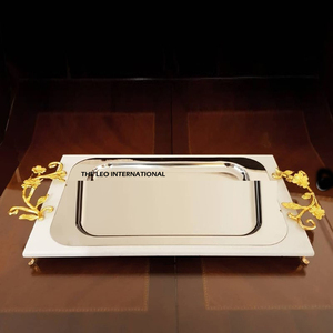 Nueva bandeja de servicio de mesa de moda hecha a mano creativa al por mayor elegante clásico precio bajo alta venta de Metal con bandeja de asa - Product Image 1