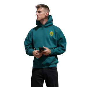 <b>Mens</b> Forest <b>Green</b> Oversized <b>Hoodie</b> Pullover 50% Cotton 50% Polyester Drop Shoulder Streetwear Customizable Plain Dyed Winter - Product Image 4