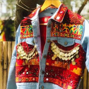 Chaqueta Banjara de mezclilla para mujer, chaqueta con parche Vintage, trabajo - Product Image 3