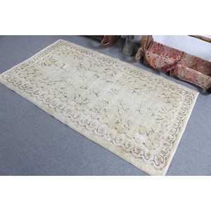 Tapis vintage, tapis turc 3,8x6,6 pieds, tapis en laine camouflage blanc - Product Image 4