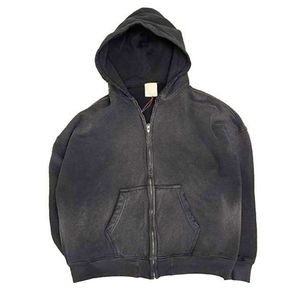 Sweat à capuche surdimensionné pour homme avec logo brodé personnalisé, fermeture éclair intégrale, tissu tissé vintage 500 GSM, imprimé, tricoté, délavé à l'acide, prix de gros - Product Image 6