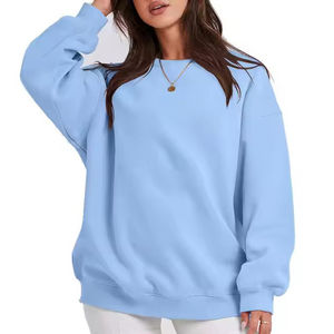 Nouveau design automne hiver plaine 100% coton femmes surdimensionné coupe ample col rond sweat avec logo avant OEM - Product Image 2