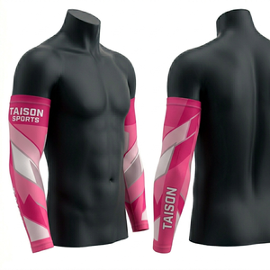 Manguitos de Baloncesto para Hombre, Premium, 180 GSM, Poliéster y Spandex, Tejido de Compresión, Diseño de Paneles Rosa y Blanco, Logotipo Personalizado por Sublimación - Product Image 1