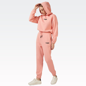 Venta al por mayor logotipo personalizado 2023 primavera señoras recortada Sudadera con capucha cordón Conjunto Polar mujer sudadera conjunto chándal con logotipo personalizado conjunto de 2 piezas - Product Image 5
