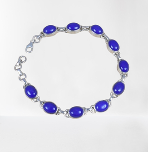Bracelet fait main de forme ovale bijoux pierre précieuse Lapis Lazuli naturelle en argent Sterling 925 massif avec bijoux estampillés en argent 925 - Product Image 1