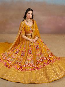 Estilo moderno Heavy High on Demand Amazing Color Wedding Wear Georgette con lentejuelas y Resham Work Lehenga Choli Work para la venta - Product Image 6