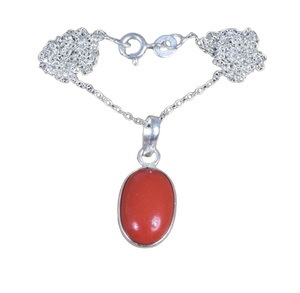 เครื่องประดับอัญมณีปะการัง925อัญมณีสีแดงรูปไข่จี้เงินสเตอร์ลิงของขวัญแต่งงานที่สมบูรณ์แบบสำหรับความรัก - Product Image 1