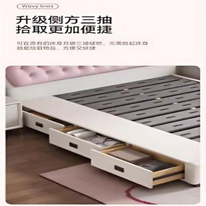 Современная роскошная детская кровать для девочек, двуспальная кровать-трансформер с обивкой из кожи наппа и газовым подъемным механизмом для хранения, мебель для спальни - Product Image 6