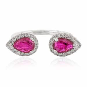 Última colección Anillo de compromiso de oro blanco sólido de 18 quilates Rubí natural de alta calidad con doble piedra ajustable para boda - Product Image 1