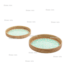 Ensemble de 2 plateaux de service de différentes tailles en rotin et en nacre, plateau de service pour desserts et dattes à vendre - Product Image 6