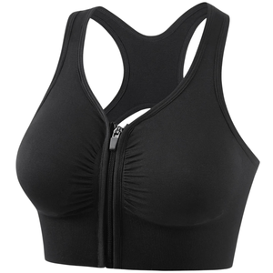 Soutien-gorge de sport en nylon/coton extensible respirant sans couture à fermeture éclair torsadée à l'avant pour femmes rondes - Product Image 3