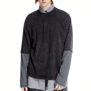 T-shirt à double manche pour homme, style 2026, marque tendance, designer, haute qualité, coupe classique, t-shirt délavé à l'acide pour homme - Product Image 4