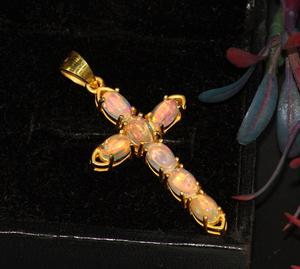 925 Sterling <b>Silver</b> Natural Ethiopian Opal <b>Cross</b> <b>Pendant</b> Charm Bohemian Style High Quality Gold Plated Fashion Jewelry Bulk - Product Image 5