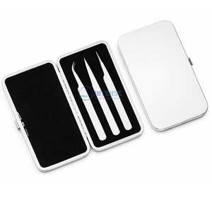 Rainbow Color Stainless Steel <b>Eyelash</b> <b>Tweezers</b> Set with PU Leather Case Professional Lash Extension Tool OEM ODM - Product Image 5