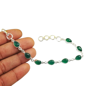Pulsera de Plata de Ley 925 hecha a mano de ónix verde pulsera de piedras preciosas de ónix verde Natural joyería regalo de boda joyería de plata - Product Image 1