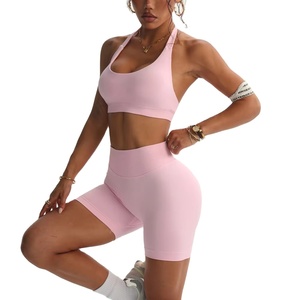 Ensemble de yoga pour homme, soutien-gorge de sport sans couture à bretelles, short de sport taille mi-haute avec effet froncé, 2 pièces, vêtements de sport, vêtements d'entraînement, 100% coton, séchage rapide - Product Image 1