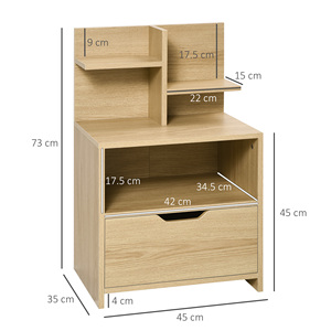 HOMCOM Mesita de noche con 2 estantes abiertos y cajón en aglomerado para dormitorio y sala de estar, 45x35x73 cm - Product Image 3