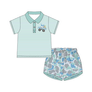 Vêtements pour enfants personnalisés en gros, ensemble <span class=keywords><strong>polo</strong></span> et short camouflage pour chien, panier à œufs, tenue de Pâques pour bébé garçon, vêtements de boutique pour enfants - Product Image 4