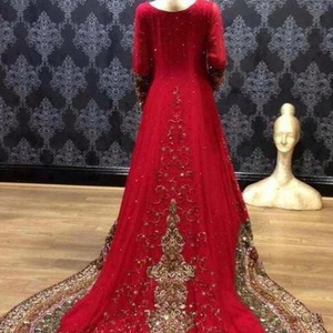 NEWLY-FLOOR-LRNGTH DRESS WITH TRAIL ON <b>NET</b> <b>FABRIC</b> WITH Embellished WITH CRYSTAL GLASS BEADS,STONE & DABKA work for Wedding@2022 - Product Image 1