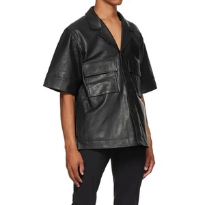 Chemise en cuir à manches courtes surdimensionnée pour hommes, vêtements pour hommes, designer et logo personnalisés, streetwear, chemises en cuir boxy, prix de vente en gros - Product Image 5