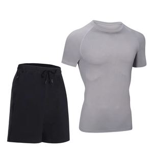 Mens Summer Casual Knitted Compression T-Shirts and Shorts Sets Breathable High Quality Gym Wear Wholesale Free Sample - Product Image 5