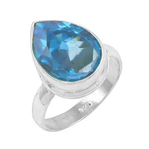 "925 Silver Fashionable Geometric Hand-Crafted <b>Statement</b> <b>Ring</b> with Blue Topaz for Women" - Product Image 3