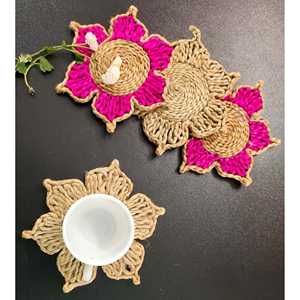 Posavasos de té de 6 pulgadas hechos a mano de Mukherjee Handicrafts (Juego de 4) Disfrute de los accesorios de decoración de mesa de yute de belleza Natural - Product Image 5