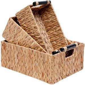 Juego de 3 Cestas Tejidas de Jacinto de Agua con Asas de Madera, Cesta de Almacenamiento Hecha a Mano, Ecológica, Hecha en Vietnam - Product Image 2