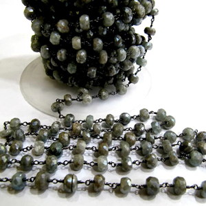 Perles à facettes en Labradorite Silverite naturelle de haute qualité taille 6 à 7mm pour la fabrication de bijoux chaîne de chapelet - Product Image 1