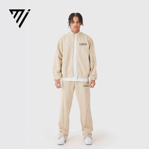 Survêtement décontracté pour homme avec logo personnalisé, pantalon de survêtement ample à pattes évasées, veste zippée - Product Image 1