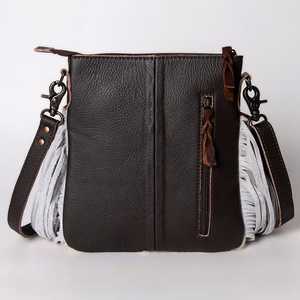 Bolso bandolera de piel de vaca auténtica para mujer, bohemio, con cierre de cremallera, Correa única, bolsos de hombro de lona occidentales Vintage - Product Image 2