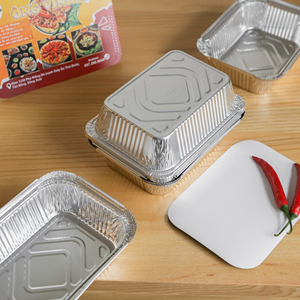 ภาชนะใส่อาหารทรงสี่เหลี่ยมผืนผ้าขนาด800มล. ภาชนะอลูมิเนียมฟอยล์เกรดอาหารแบบใช้แล้วทิ้งพร้อมฝาปิดสำหรับการอบภาชนะอลูมิเนียมฟอยล์เป็นมิตรต่อสิ่งแวดล้อม - Product Image 6