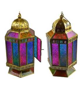 Artesanías Millenium Linterna marroquí Ventana de vidrio multicolor Estilo Hexágono Ecológico Resistente al calor Disponible - Product Image 1