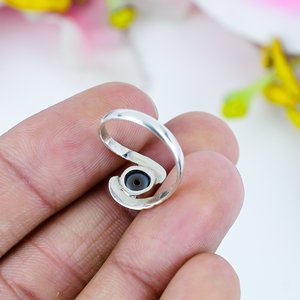 Fantastique fait à la main 925 en argent Sterling Vintage plaqué argent bague nouveauté à la mode perle noire bague en pierres précieuses Gfit pour maman - Product Image 2