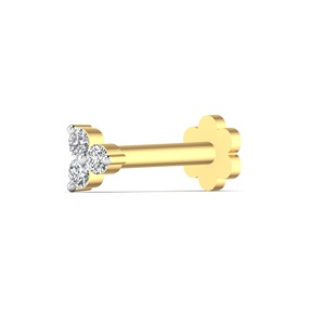 Pin de nariz de diamante natural para mulheres, joia de ouro branco rosa amarelo 14K, com três pedras e corte brilhante - Product Image 3