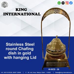 Réchaud Golgappa de couleur or avec chauffe-plats élégant pour les buffets de l'hôtel et du restaurant - Product Image 6