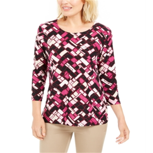 Top Rosa Jacquard da Donna JM Collection Vestibilità Ampia con Logo Ricamato in Chiffon Popeline Taglia XL per Feste Stile Carino Pezzo Singolo - Product Image 1