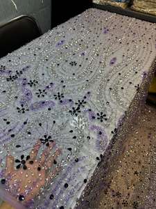 Tela de Encaje Tul Francés de Diseño de Lujo, No Tejida, con Pedrería, Ecológica, Hecha a Mano, de Alta Calidad, 60 GSM, Peso Medio - Product Image 5