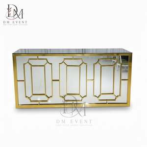 Mesa de Bar Desmontable de Lujo con Marco Art Deco de Acero Inoxidable Dorado y Cubierta de Vidrio Templado Espejado - Product Image 2