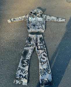 ชุดวอร์มลายกราฟิกโอเวอร์ไซส์สำหรับผู้ชายชุด100% 65% ผ้าฝ้าย35% โพลีเอสเตอร์ (ขนแกะ) 280กับ300กรัมตามสั่ง - Product Image 4