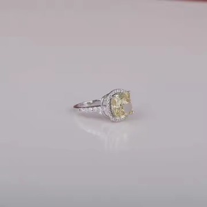 Glamorous 14KT Solid Gold Plated Lab Grown Yellow <b>Cushion</b> Cut Engagement Ring Stunning Lab Created Diamond Ring for Girls - Product Image 4