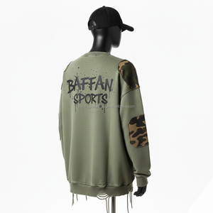 Sweat-shirt oversize pour femme en molleton de coton vert avec panneaux d'épaule et logo personnalisé par transfert thermique – Sweat-shirts respirants pour femme - Product Image 5