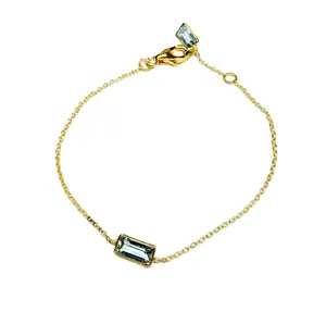 Sterling Silver 925 Gold Plated Affordable Jewelry Supplier Blue Topaz Gemstone Fashionable Link Chain Bracelet