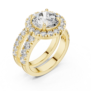 Anillo de compromiso con halo de diamantes redondos Aurielle Royale de oro amarillo de 14 quilates para aniversario - Product Image 2