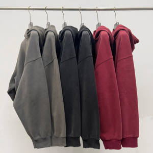 Poids lourd ensemble impression Vintage surdimensionné blanc plaine acide lavage sweat personnalisé hommes en détresse Boxy sweats à capuche courts - Product Image 3