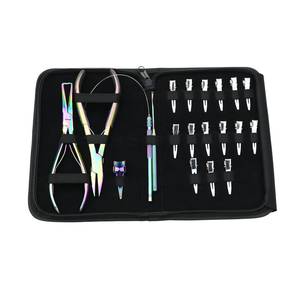 Kit d'outils professionnels pour extensions de cheveux avec pinces de retrait de micro-perles, outil de sertissage de perles plates, crochet de tirage, anneau de séparation - Product Image 1