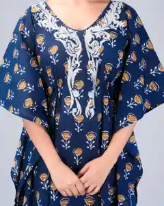 High Quality V Neck Plus Size Hand Block Printed Cotton Long Dress Women Wear Fashionable Tunic Dress