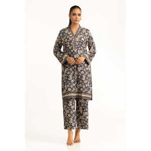 ชุดเซ็ตผ้าลอนพิมพ์ลายสีน้ำเงินกรมท่าสำหรับผู้หญิง เสื้อครอปเหนือเข่า สไตล์ลำลอง สองชิ้น เหมาะสำหรับฤดูใบไม้ผลิ/ฤดูร้อน ไซส์ 3XL - Product Image 5