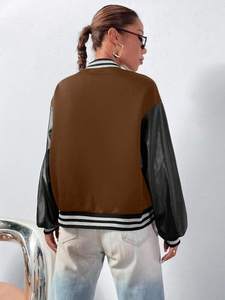 Manches en cuir contrastées marron College Baseball vestes pour femmes coupe régulière mélange de laine Varsity Bomber Streetwear Service OEM - Product Image 3