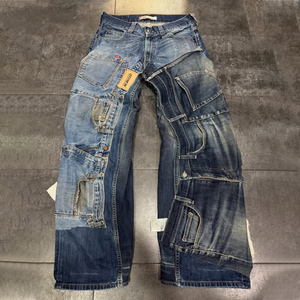 Jeans en denim brut <span class=keywords><strong>japonais</strong></span> DiZNEW 16 oz, taille ample personnalisée 38, jeans patchwork extensible pour homme - Product Image 3